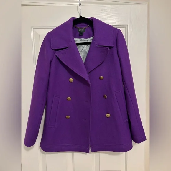 J crew Wool-Blend Double-Breasted Peacoat - Purple size 2 - Picture 2 of 5